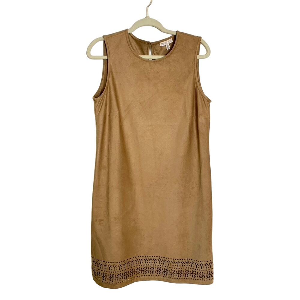 Womens Fall Faux Suede Dress Size 8 Cutout Design Feminine Quiet Luxury Layering